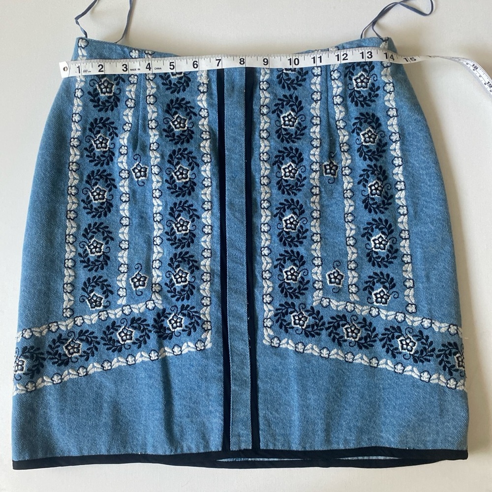 River Island denim embroidery   A-Line Mini Skirt sz 8 new
